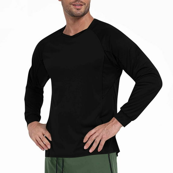 Zylanna Men's Long Sleeve T-Shirts, Solid Color Stretchy Activewear Crew Neck Casual Tops for Sport Black