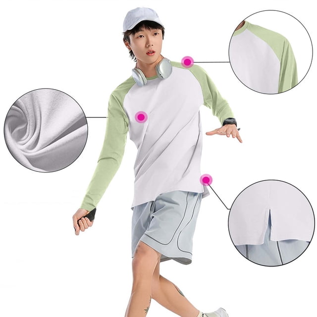 Zylanna Men's Long Sleeve T-Shirts, Stretchy Crew Neck Activewear Color Block Patching Casual Tops for Sport White