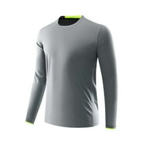 Zylanna Men's Long Sleeve T-Shirts, Stretchy Crew Neck Activewear Solid Color Casual Tops for Sport Gray