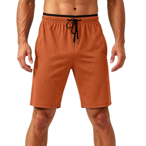 Zylanna Men's Mesh Athletic Shorts with Side Pockets, Breathable Moisture Wicking Quick Dry Elastic Waist Drawstring Workout Shorts for Gym, Running Orange