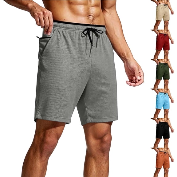 Zylanna Men's Mesh Athletic Shorts with Zipper Pockets, Elastic Waist Drawstring Breathable Moisture Wicking Quick Dry Workout Shorts for Gym, Running Gray