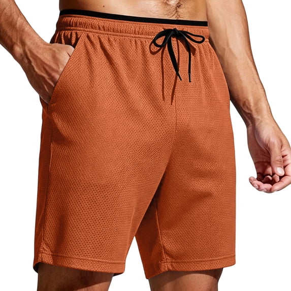 Zylanna Men's Mesh Athletic Shorts with Zipper Pockets, Quick Dry Breathable Moisture Wicking Elastic Waist Drawstring Workout Shorts for Gym, Running Orange