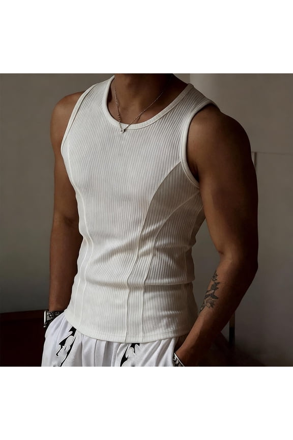 Men's Muscle Gym Tank Top, Solid Color Breathable Sleeveless Solid Color Workout Athletic Tees White