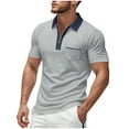 thumbnail image 1 of Zylanna Men's Polo Shirts, Solid Color with Pocket Short Sleeve Turndown Collar Tee Shirts for Man Gray Size L, 1 of 8