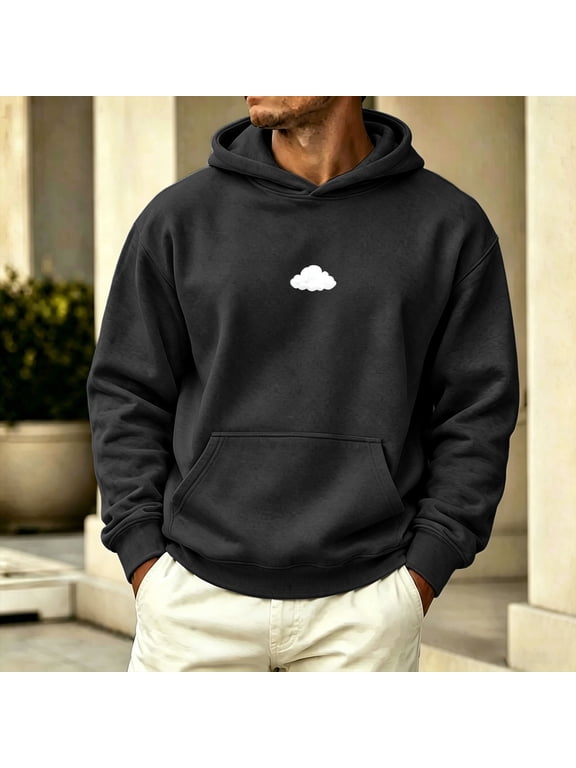 Men's Pullover Hooded Sweatshirts with Front Pocket, Soft & Comfy Long Sleeve Solid Hoodies Cloud Casual Outdoor Basic Top for Men Black