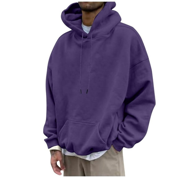 Zylanna Men's Pullover Hoodies, Elastic Hooded Sweatshirt Workout Running Long Sleeve Athletic Jacket with Pockets Purple Size S