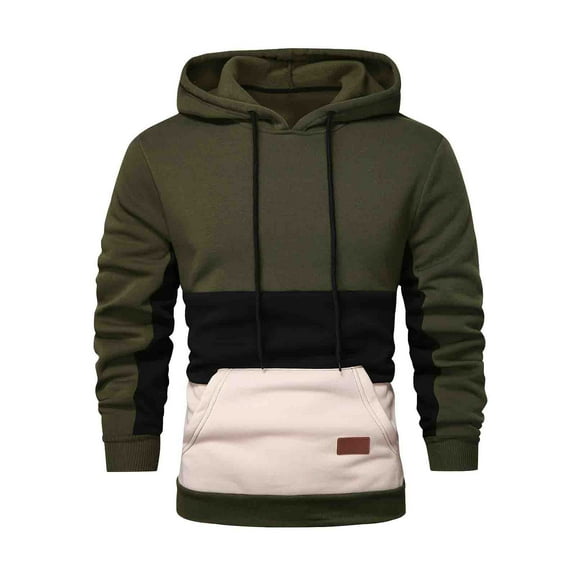 Zylanna Men's Pullover Hoodies, Long Sleeve Hooded Sweatshirt Elastic Workout Running Athletic Jacket with Pockets Army Green Size L