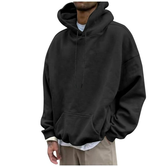 Zylanna Men's Pullover Hoodies, Long Sleeve Workout Running Elastic Hooded Sweatshirt Athletic Jacket with Pockets Black Size 2XL