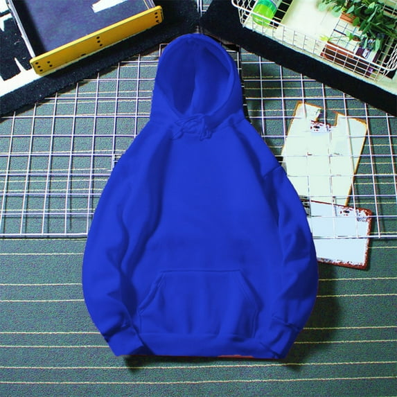 Zylanna Men's Pullover Hoodies, Workout Running Hooded Sweatshirt Elastic Long Sleeve Athletic Jacket with Pockets Blue Size S