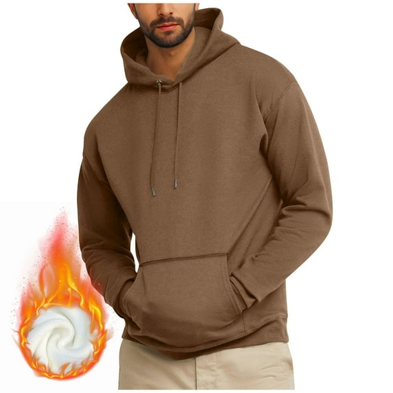 Zylanna Men's Pullover Hoodies, Workout Running Long Sleeve Elastic Hooded Sweatshirt Athletic Jacket with Pockets Coffee Size M