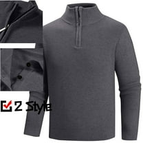 Zylanna Men's Quarter Zip Stand Up Collar Sweaters, Warm and Comfy Long Sleeve Business Casual Knitted Pullover Dark Gray Size 2XL