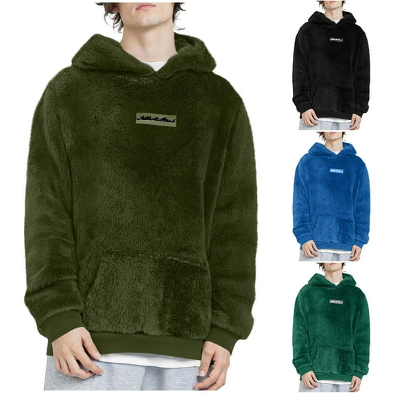 Zylanna Men's Sherpa Hoodie Sweatshirts, Winter Quarter Zip Soft Fleece Pocket Casual Fuzzy Pullover Army Green Size 2XL