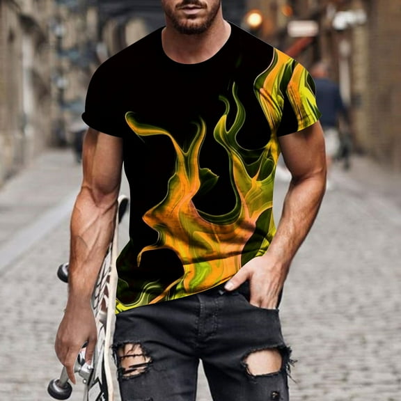 Zylanna Men's Short Sleeve T-Shirts, Crew Neck Fashion Print Summer Lightweight Daily leisure Tops for Men Multicolor Size XL