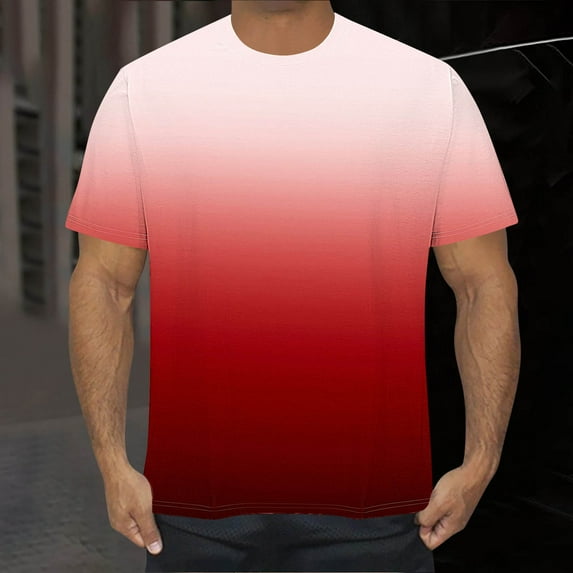 Zylanna Men's Short Sleeve T-Shirts, Crew Neck Gradient Color Summer Lightweight Daily leisure Tops for Men Red Size S