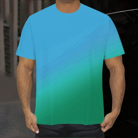 Zylanna Men's Short Sleeve T-Shirts, Gradient Color Summer Lightweight Crew Neck Daily leisure Tops for Men Sky Blue Size 3XL