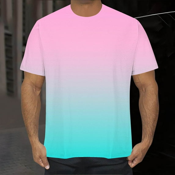 Zylanna Men's Short Sleeve T-Shirts, Crew Neck Lightweight Gradient Color Summer Daily leisure Tops for Men Pink Size 2XL