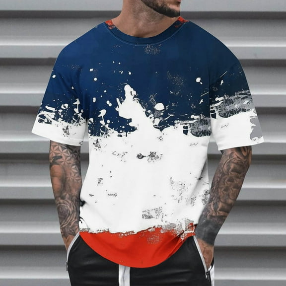 Zylanna Men's Short Sleeve T-Shirts, Fashion Print Crew Neck Lightweight Summer Daily leisure Tops for Men Multicolor Size M