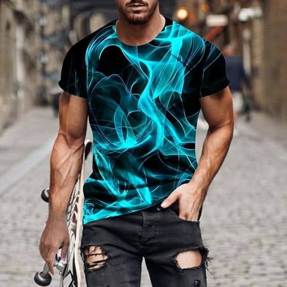 Zylanna Men's Short Sleeve T-Shirts, Fashion Print Crew Neck Lightweight Summer Daily leisure Tops for Men Multicolor Size M