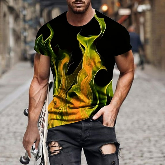 Zylanna Men's Short Sleeve T-Shirts, Fashion Print Lightweight Summer Crew Neck Daily leisure Tops for Men Multicolor Size L