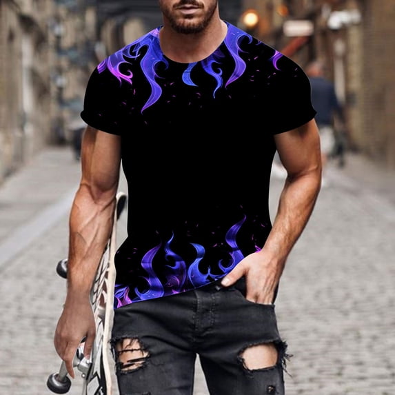 Zylanna Men's Short Sleeve T-Shirts, Fashion Print Summer Crew Neck Lightweight Daily leisure Tops for Men Multicolor Size XL