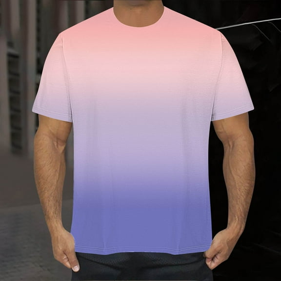 Zylanna Men's Short Sleeve T-Shirts, Gradient Color Lightweight Summer Crew Neck Daily leisure Tops for Men Purple Size M