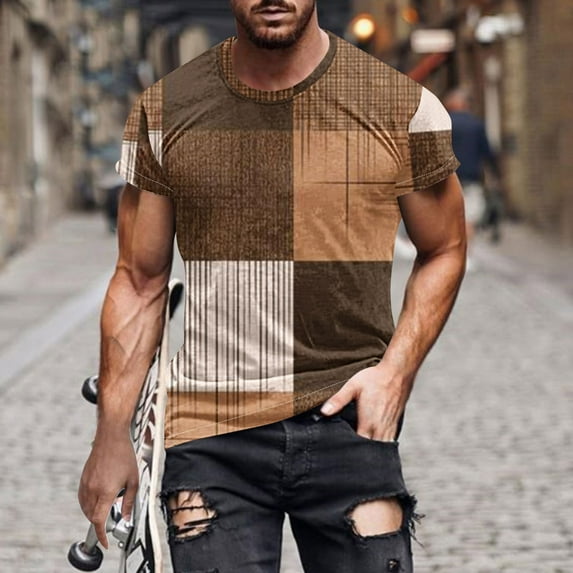 Zylanna Men's Short Sleeve T-Shirts, Lightweight Crew Neck Plaid Summer Daily leisure Tops for Men Multicolor Size 3XL