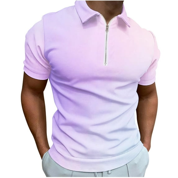 Zylanna Men's Short Sleeve T-Shirts, Lightweight Turn-down Collar Gradient Color Summer Daily leisure Tops for Men White Size 5XL