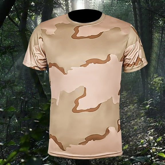 Zylanna Men's Short Sleeve T-Shirts, Summer Breathable Quick-drying Crew Neck Printed Daily leisure Tops for Men Khaki Size L