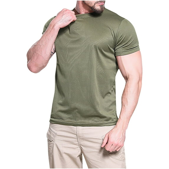 Zylanna Men's Short Sleeve T-Shirts, Summer Breathable Quick-drying Crew Neck Solid Color Daily leisure Tops for Men Army Green Size 3XL