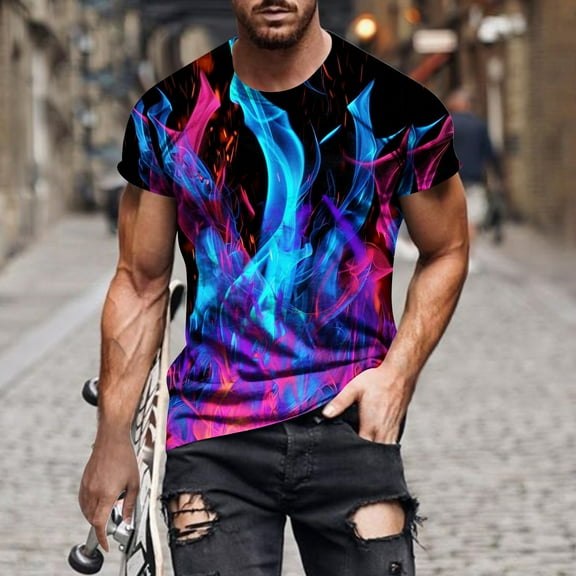 Zylanna Men's Short Sleeve T-Shirts, Summer Crew Neck Fashion Print Lightweight Daily leisure Tops for Men Multicolor Size L