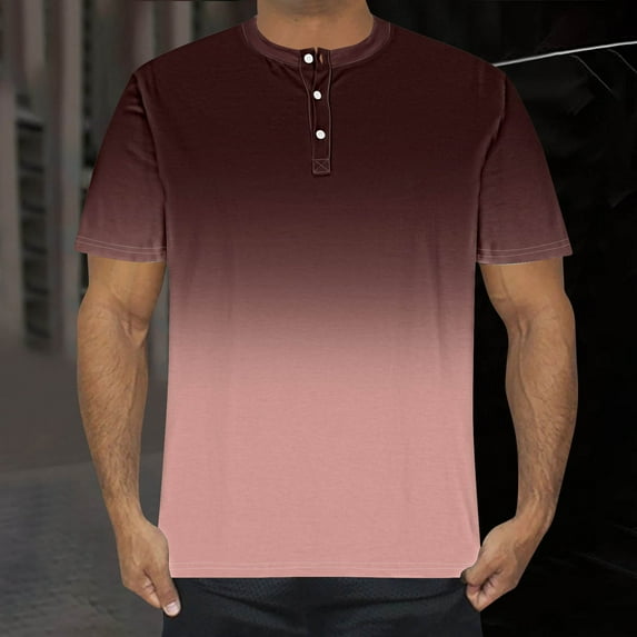 Zylanna Men's Short Sleeve T-Shirts, Summer Gradient Color Lightweight Button Up Daily leisure Tops for Men Brown Size XL