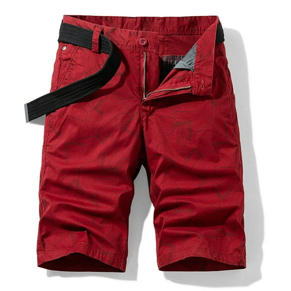 Zylanna Men's Shorts Cargo Pants, Fashion Straight Button Outdoor Workwear Multi-Pockets Loose Relax Fit Sports Cargo Shorts for Men Red Size 2XL