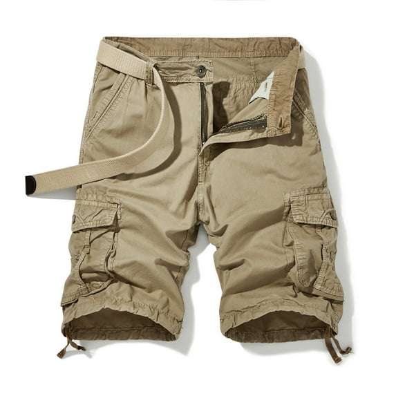 Zylanna Men's Shorts Cargo Pants, Loose Relax Fit Outdoor Workwear Fashion Straight Button Multi-Pockets Sports Cargo Shorts for Men Khaki Size L