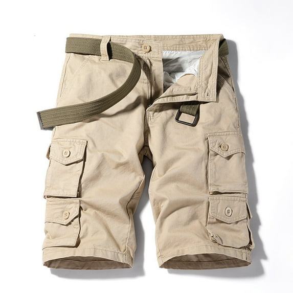 Zylanna Men's Shorts Cargo Pants, Multi-Pockets Loose Relax Fit Solid Color Outdoor Workwear Straight Button Sports Cargo Shorts for Men Khaki Size 3XL