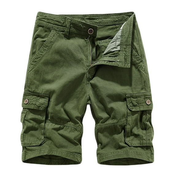 Zylanna Men's Shorts Cargo Pants, Outdoor Workwear Multi-Pockets Fashion Loose Relax Fit Straight Button Sports Cargo Shorts for Men Army Green Size L
