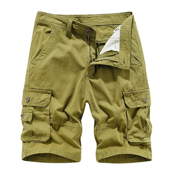 Zylanna Men's Shorts Cargo Pants, Outdoor Workwear Multi-Pockets Loose Relax Fit Fashion Straight Button Sports Cargo Shorts for Men Khaki Size L