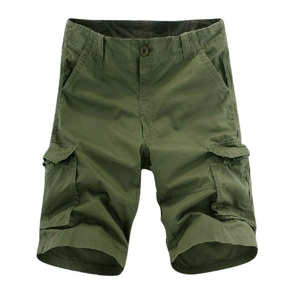Zylanna Men's Shorts Cargo Pants, Outdoor Workwear Multi-Pockets Solid Color Loose Relax Fit Straight Button Sports Cargo Shorts for Men Army Green Size XL