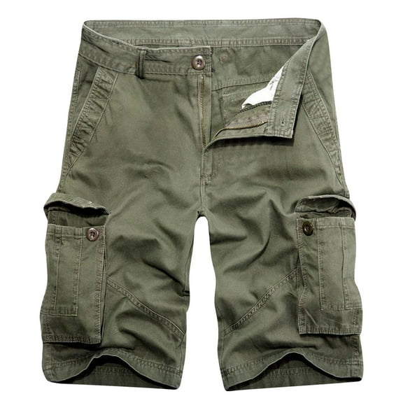 Zylanna Men's Shorts Cargo Pants, Outdoor Workwear Straight Button Fashion Loose Relax Fit Multi-Pockets Sports Cargo Shorts for Men Army Green Size L