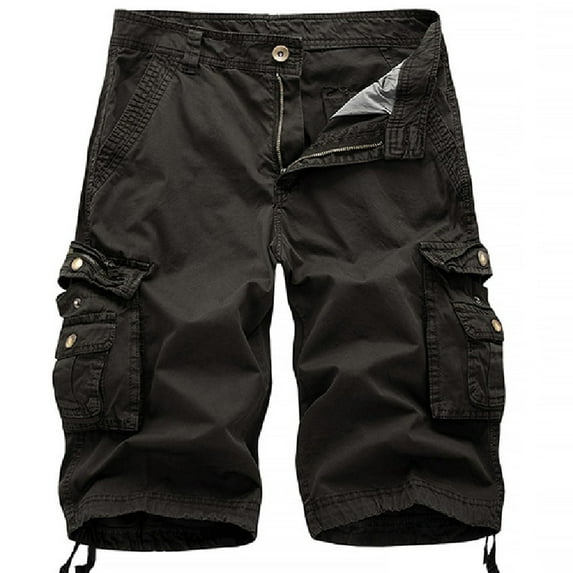 Zylanna Men's Shorts Cargo Pants, Solid Color Outdoor Workwear Straight Button Loose Relax Fit Multi-Pockets Sports Cargo Shorts for Men Dark Gray Size L