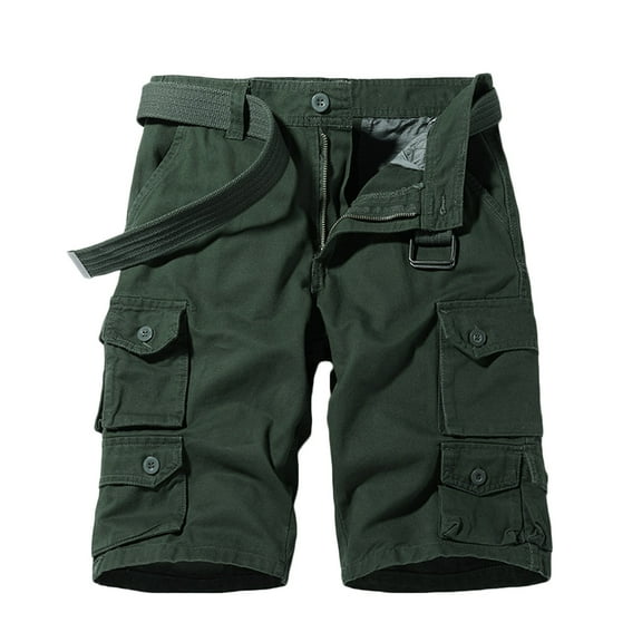 Zylanna Men's Shorts Cargo Pants, Straight Button Multi-Pockets Solid Color Outdoor Workwear Loose Relax Fit Sports Cargo Shorts for Men Army Green Size 2XL