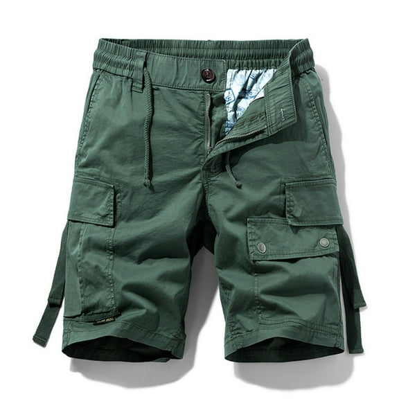 Zylanna Men's Shorts Cargo Pants, Straight Button Outdoor Workwear Multi-Pockets Loose Relax Fit Solid Color Sports Cargo Shorts for Men Army Green Size 2XL