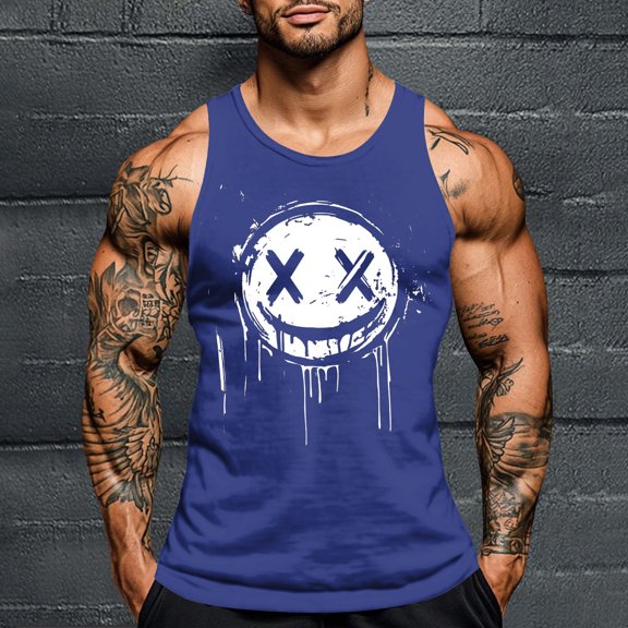 Zylanna Men's Sleeveless Muscle Shirt, Cool Print Quick-Dry Crew Neck Moisture-Wicking Gym wear Tank Tops for Sport Blue