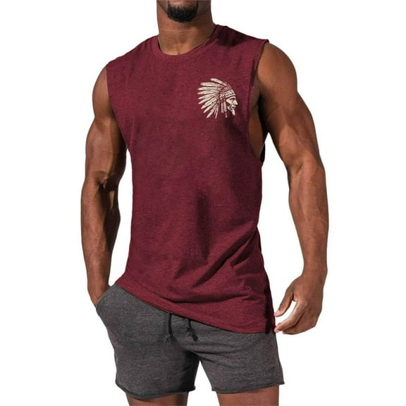 Zylanna Men's Sleeveless Muscle Shirt, Crew Neck Fashion Print Quick-Dry Moisture-Wicking Gym wear Tank Tops for Sport Wine