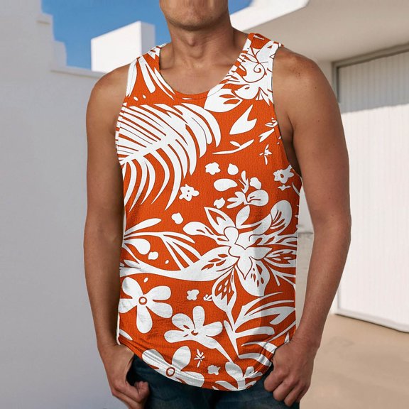 Zylanna Men's Sleeveless Muscle Shirt, Crew Neck Moisture-Wicking Polynesian Tribal Print Quick-Dry Gym wear Tank Tops for Sport Yellow