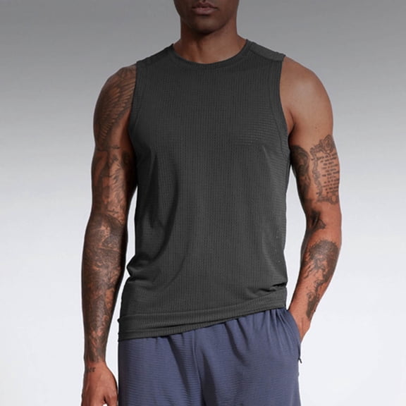 Zylanna Men's Sleeveless Muscle Shirt, Crew Neck Quick-Dry Moisture-Wicking Solid Color Gym wear Tank Tops for Sport Dark Gray