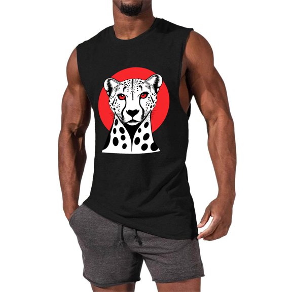 Zylanna Men's Sleeveless Muscle Shirt, Fashion Print Crew Neck Moisture-Wicking Quick-Dry Gym wear Tank Tops for Sport Black