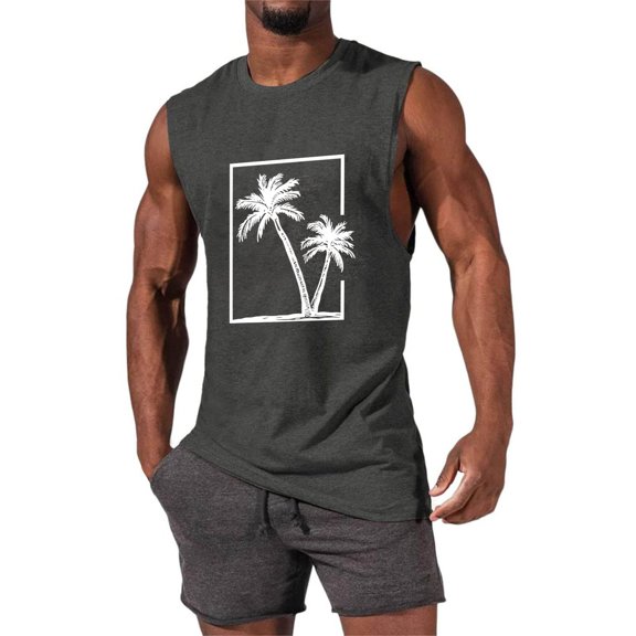 Zylanna Men's Sleeveless Muscle Shirt, Fashion Print Crew Neck Quick-Dry Moisture-Wicking Gym wear Tank Tops for Sport Dark Gray