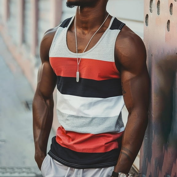 Zylanna Men's Sleeveless Muscle Shirt, Quick-Dry Color Block Crew Neck Moisture-Wicking Gym wear Tank Tops for Sport Multicolor