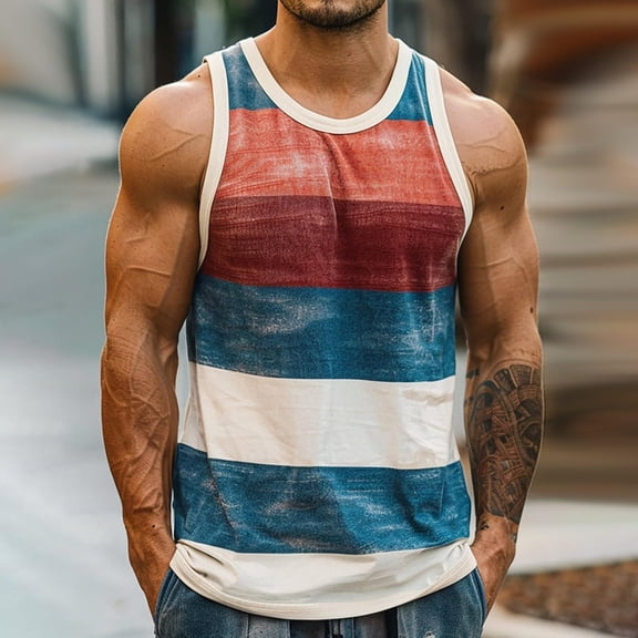 Zylanna Men's Sleeveless Muscle Shirt, Quick-Dry Crew Neck Color Block Moisture-Wicking Gym wear Tank Tops for Sport Multicolor