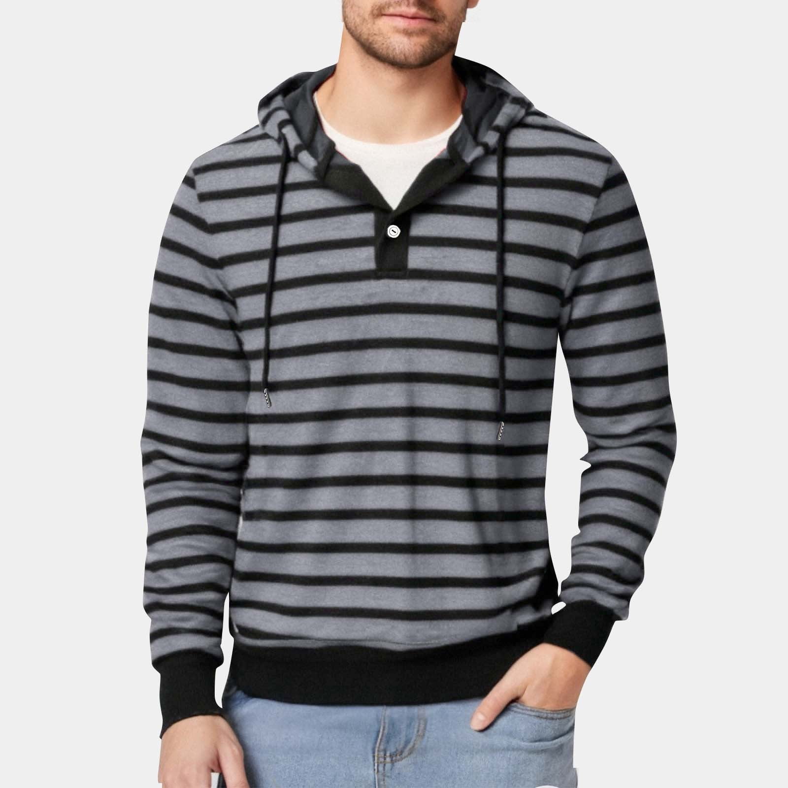 Zylanna Men's Striped Hoodie Shirt, Long Sleeve with Drawstring